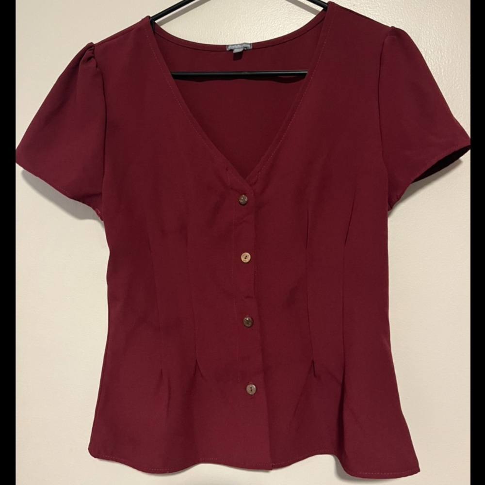 Burgundy button up blouse